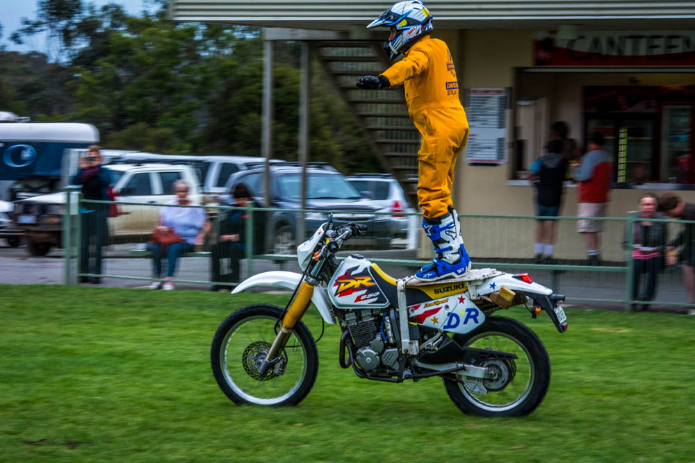 David Russell standing on the seat.